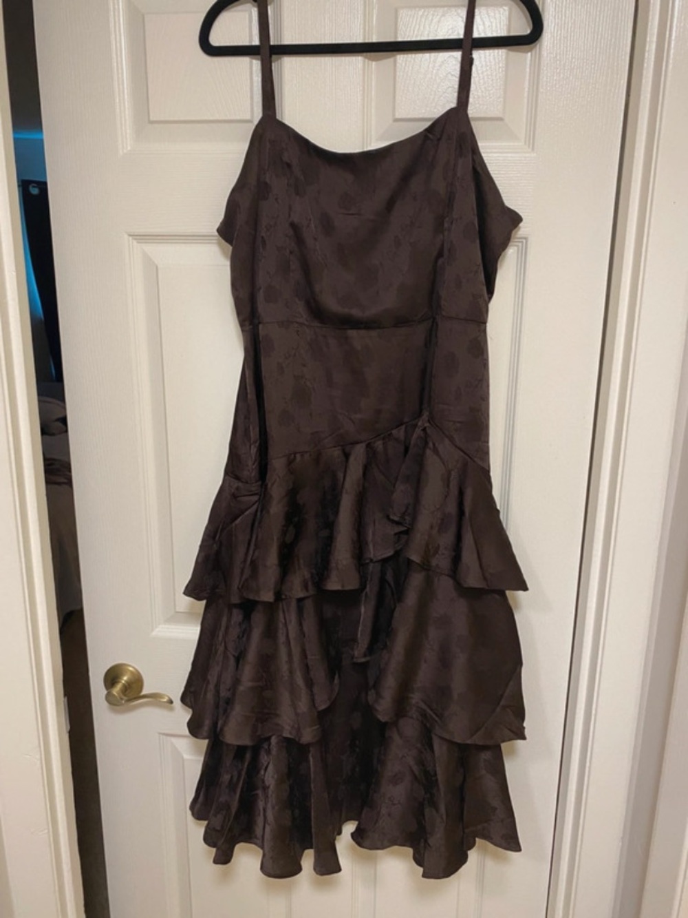 Francesca's Collections Chocolate Brown Tiered Spaghetti-Strap Midi Dress